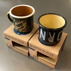 UNITED BY BLUE (Bundle of Two) STEEL ENAMEL MUGS, 12 oz Camping